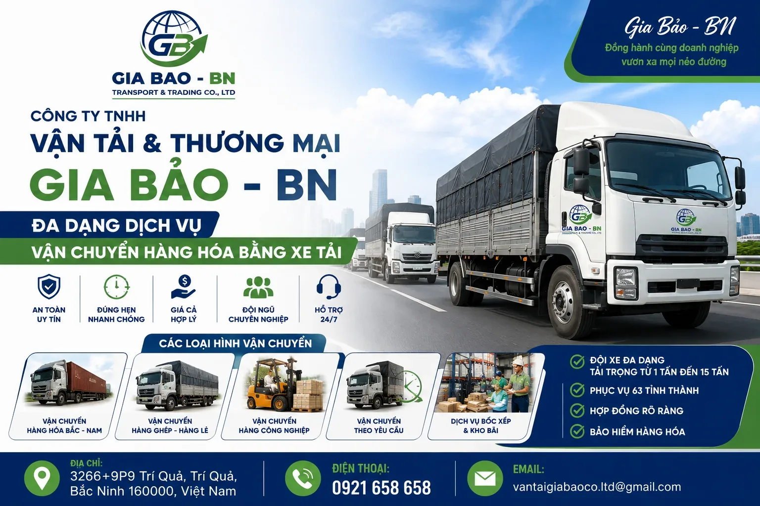 CÔNG TY TNHH VẬN TẢI & THƯƠNG MẠI GIA BẢO - BN – Đa Dạng Dịch Vụ Vận Chuyển Hàng Hóa Bằng Xe Tải