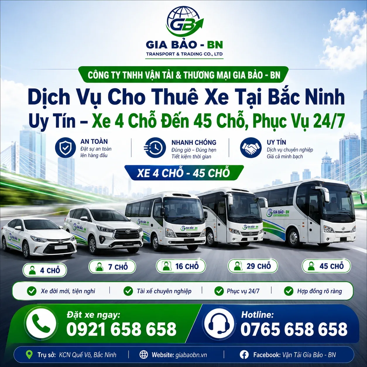 Dịch Vụ Cho Thuê Xe Tại Bắc Ninh – Xe 4 Đến 45 Chỗ